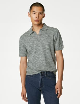 

Mens M&S Collection Cotton Rich Open Neck Knitted Polo Shirt - Green Mix, Green Mix
