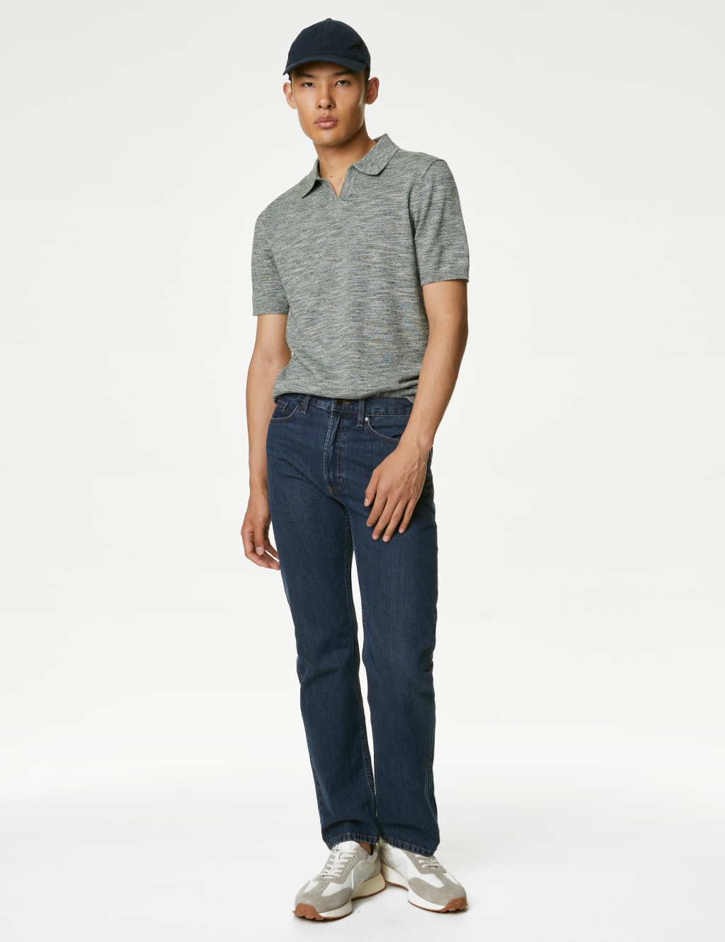 Cotton Rich Open Neck Knitted Polo Shirt image 3