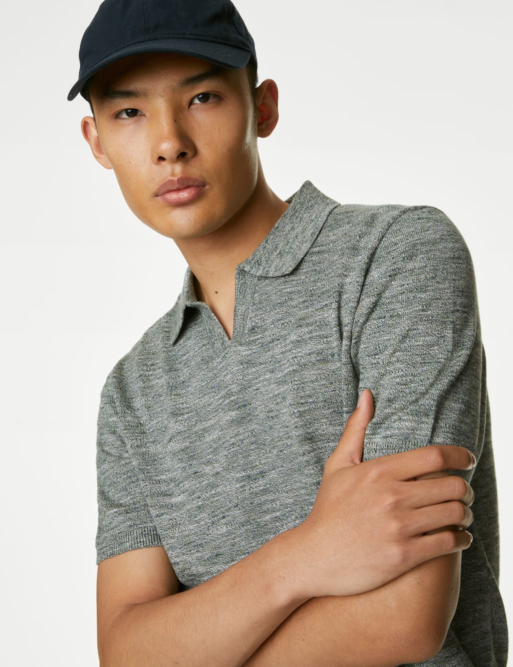 Cotton Rich Open Neck Knitted Polo Shirt image 4