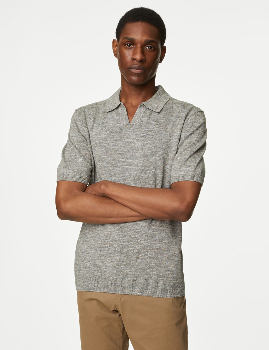 Cotton Rich Open Neck Knitted Polo Shirt image 4