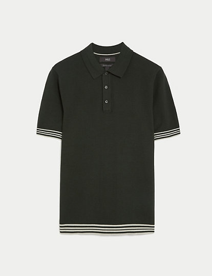 Cotton Blend Textured Knitted Polo Shirt