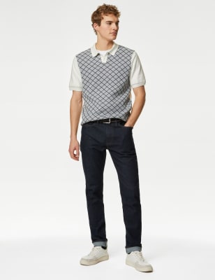 

Mens M&S Collection Cotton Rich Geometric Knitted Polo Shirt - Ecru Mix, Ecru Mix