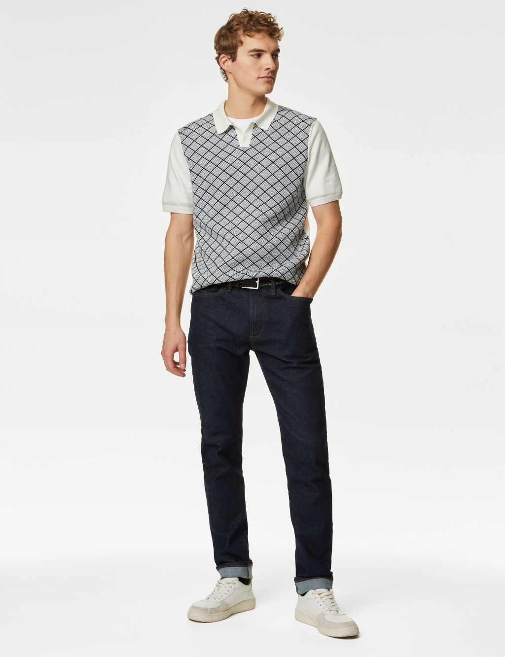 Cotton Rich Geometric Knitted Polo Shirt image 1
