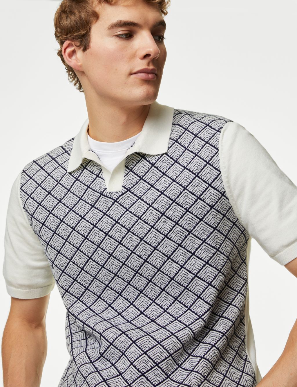 Cotton Rich Geometric Knitted Polo Shirt image 4
