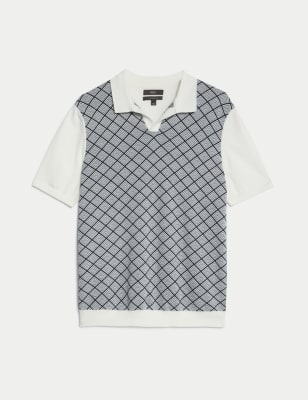 

Mens M&S Collection Cotton Rich Geometric Knitted Polo Shirt - Ecru Mix, Ecru Mix