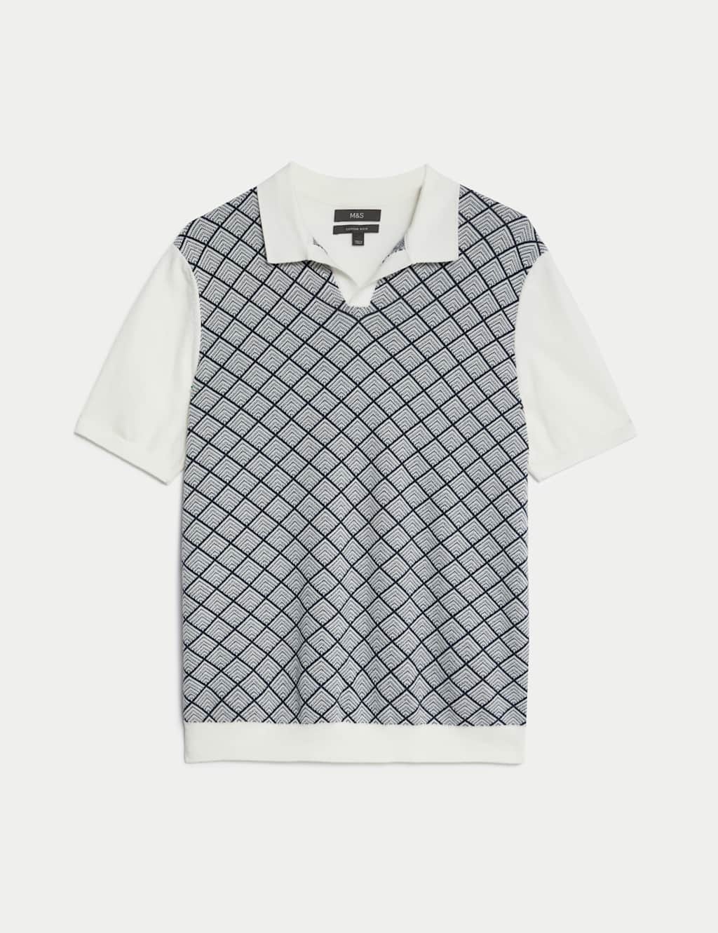 Cotton Rich Geometric Knitted Polo Shirt image 2