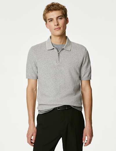 Cotton Rich Textured Knitted Polo Shirt