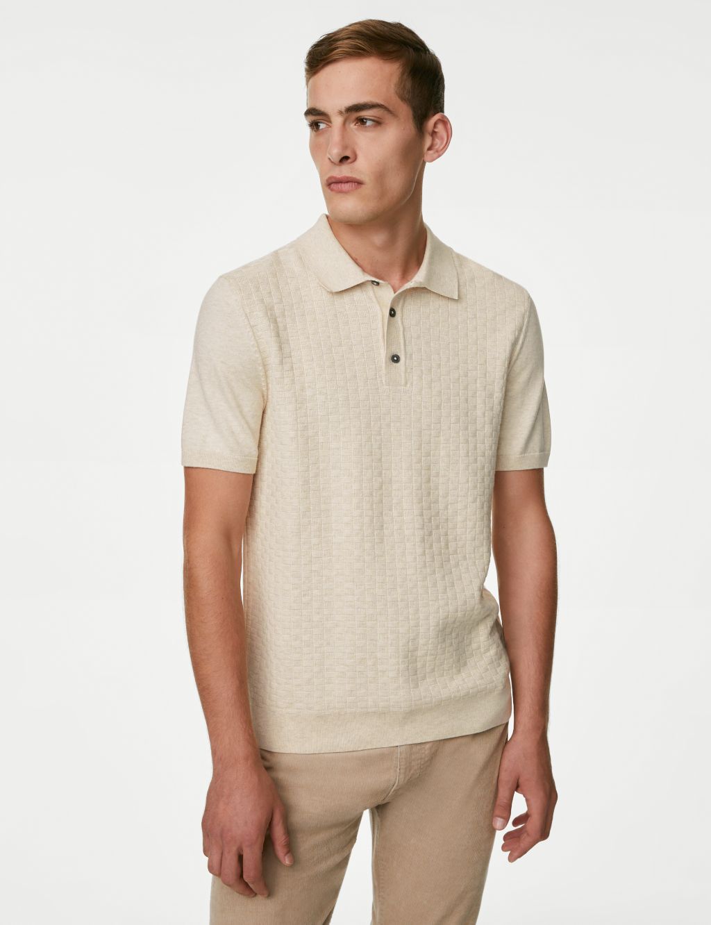 Cotton Rich Textured Knitted Polo Shirt image 3