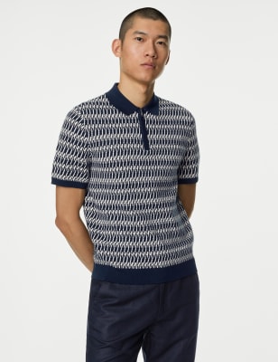 

Mens M&S Collection Cotton Rich Zip Up Knitted Polo Shirt - Navy Mix, Navy Mix