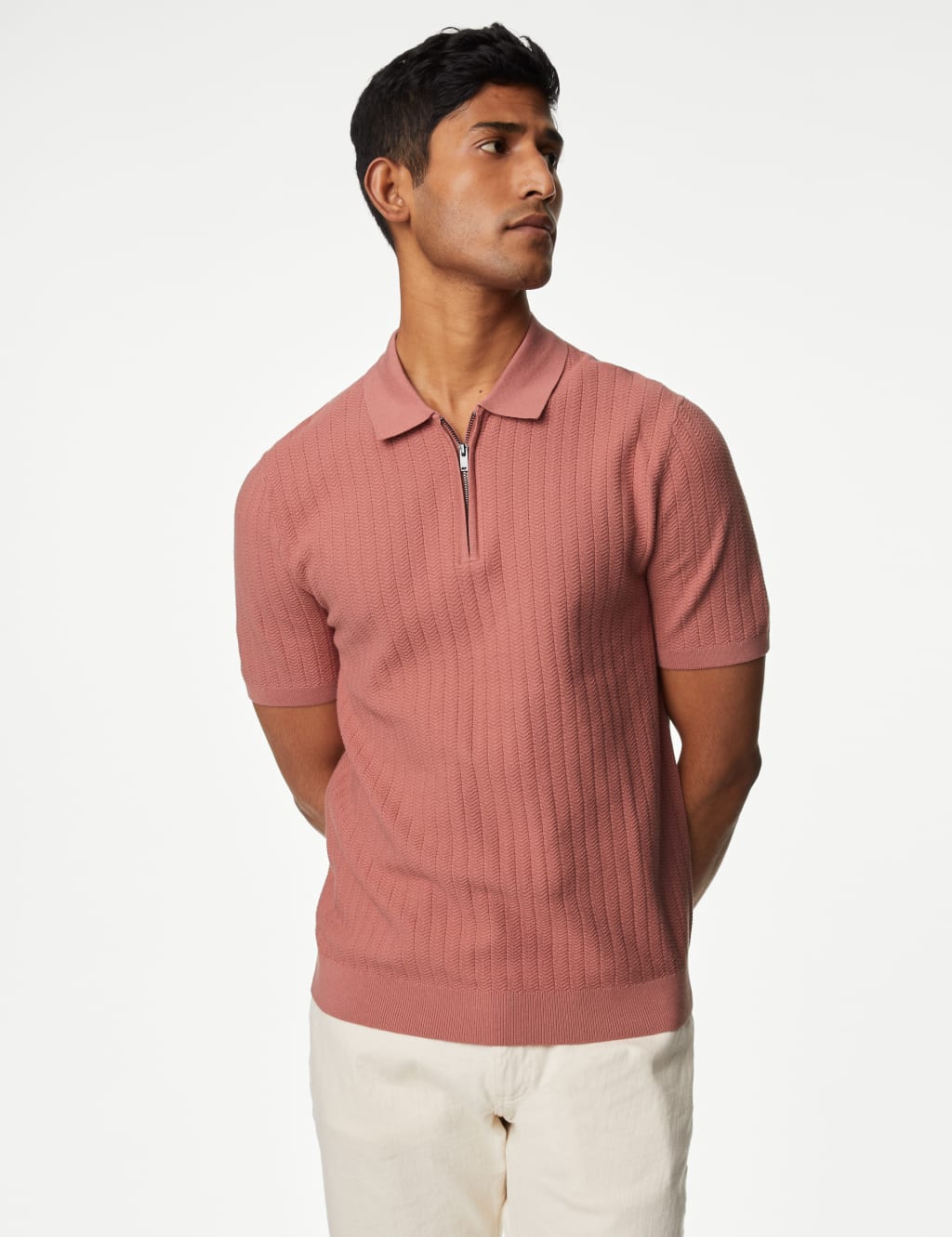 Cotton Rich Textured Knitted Polo Shirt