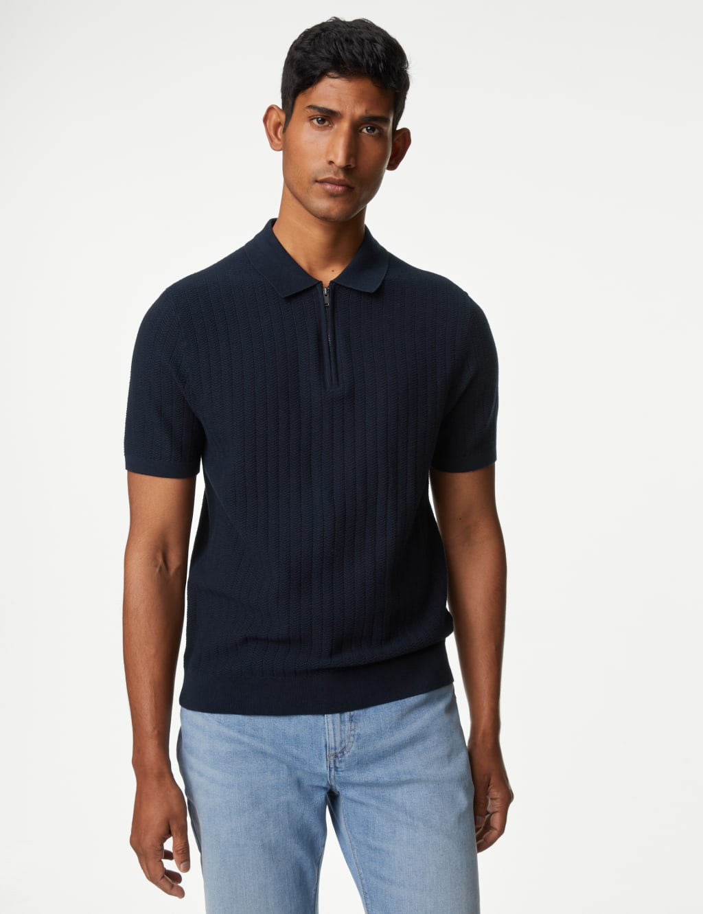 Cotton Rich Textured Knitted Polo Shirt