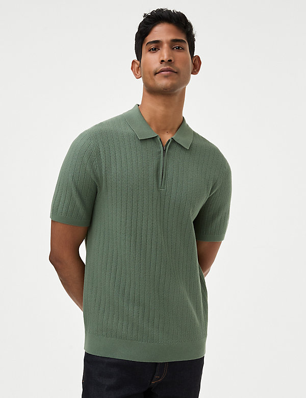 Cotton Rich Textured Knitted Polo Shirt - NZ