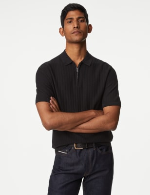 

Mens M&S Collection Cotton Rich Textured Knitted Polo Shirt - Black, Black