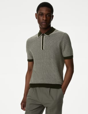 Cotton Rich Textured Knitted Polo Shirt