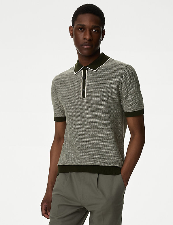 Cotton Rich Textured Knitted Polo Shirt - CY