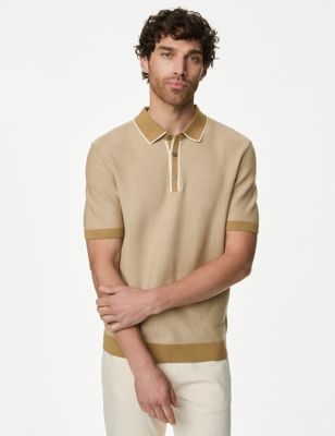 

Mens M&S Collection Cotton Rich Textured Knitted Polo Shirt - Toffee, Toffee