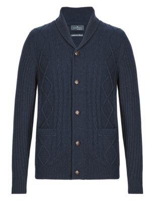 Lambswool Blend Shawl Collar Cricket Cardigan | Blue Harbour | M&S