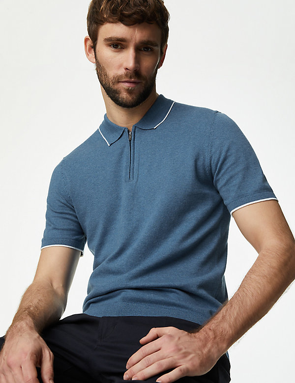 Cotton Rich Tipped Knitted Polo Shirt - ES