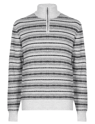 Wool Rich Fair Isle Zip Through Jumper | Blue Harbour | M&S