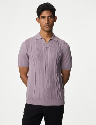 

Mens M&S Collection Cotton Rich Textured Knitted Polo Shirt - Medium Lavender, Medium Lavender