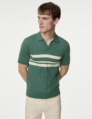 Cotton Rich Chest Stripe Knitted Polo - JO