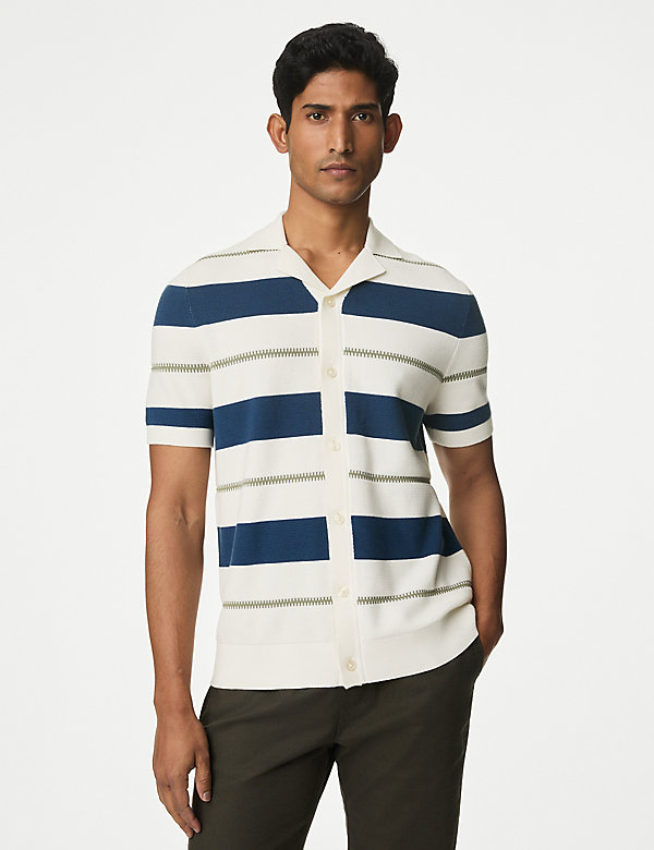 Cotton Rich Striped Knitted Polo Shirt - NZ