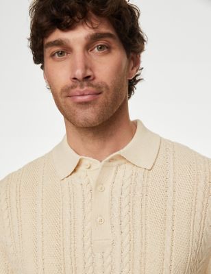 Cable Knitted Polo Shirt with Linen