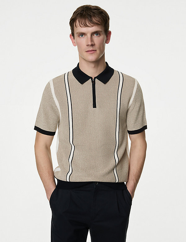 Cotton Rich Textured Knitted Polo Shirt - BG