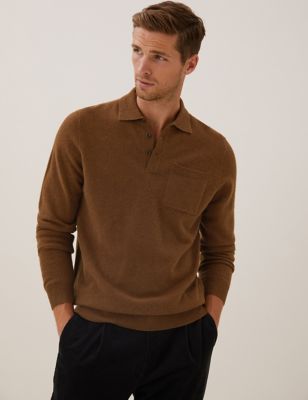 

Mens Autograph Pure Cashmere Knitted Polo Shirt - Chestnut, Chestnut
