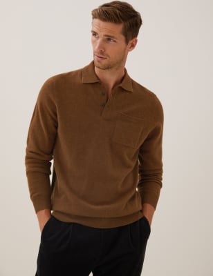 

Mens Autograph Pure Cashmere Knitted Polo Shirt - Chestnut, Chestnut