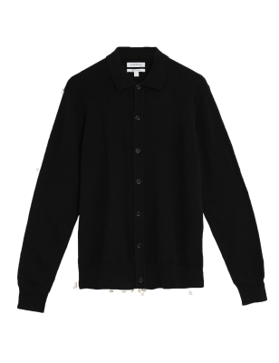 

Mens Autograph Polo aus reinem Cashmere mit durchgehender Knopfleiste - Black, Black