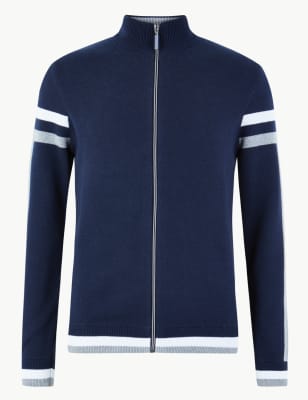 Proužkovan&yacute; kardigan z&nbsp;čist&eacute; bavlny se zap&iacute;n&aacute;n&iacute;m na zip