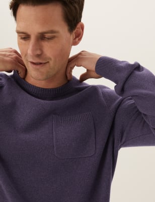 

Mens M&S Collection Pullover aus reiner Baumwolle mit Tasche und Rundhalsausschnitt - Purple, Purple