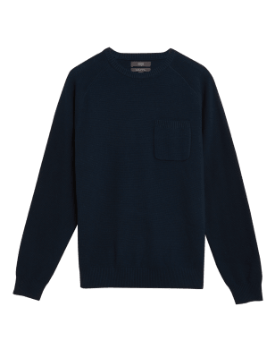 

Mens M&S Collection Pure Cotton Pocket Crew Neck Jumper - Navy, Navy