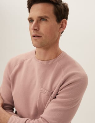 

Mens M&S Collection Pullover aus reiner Baumwolle mit Tasche und Rundhalsausschnitt - Dusty Pink, Dusty Pink