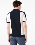 Cotton Colour Block Knitted Polo Shirt