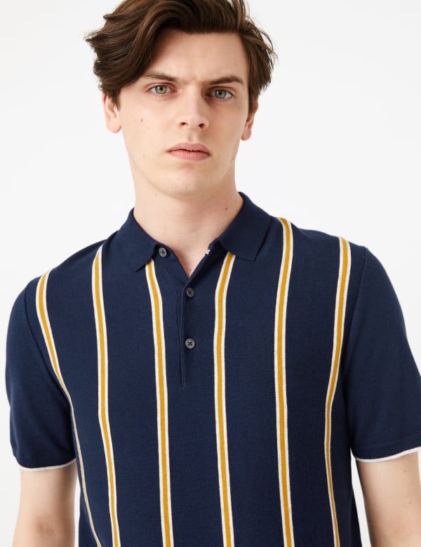 Cotton Striped Knitted Polo Shirt
