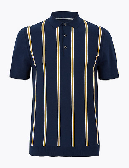 Cotton Striped Knitted Polo Shirt