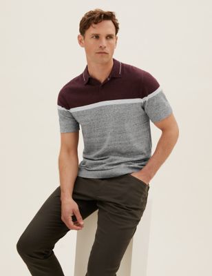 

Mens M&S Collection Cotton Rich Colour Block Knitted Polo Shirt - Charcoal Mix, Charcoal Mix