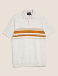 Cotton Chest Stripe Knitted Polo Shirt