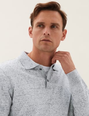 

Mens M&S Collection Gestricktes Poloshirt mit hohem Baumwollanteil und langen Ärmeln - Grey, Grey