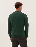 Cotton Textured Zip Neck Knitted Polo Shirt