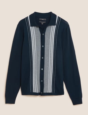 Cotton Rich Striped Knitted Polo Shirt