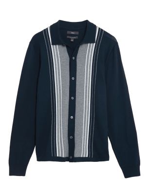 

M&S Collection Polo de punto de rayas de algodónMens - Navy Mix, Navy Mix