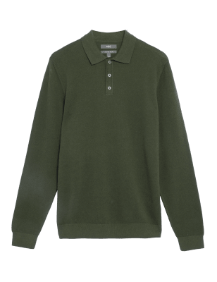 

Mens M&S Collection Strick-Poloshirt aus Baumwolle und Modal mit Strukturmuster - Khaki, Khaki