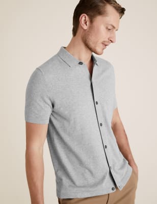 

Mens M&S Collection Poloshirt im Stricklook mit hohem Baumwollanteil - Grey, Grey