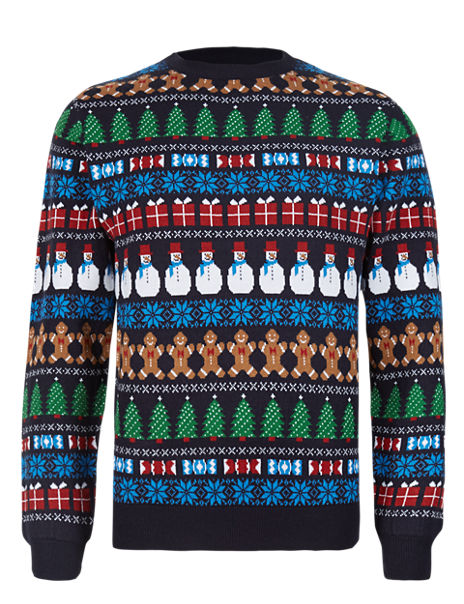 Crew Neck Christmas Theme Print Jumper | M&S Collection | M&S