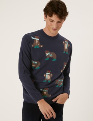 

Mens M&S Collection Bear Christmas Jumper - Dark Navy, Dark Navy