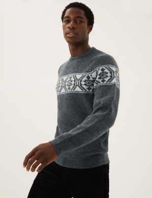 

Mens M&S Collection Fair Isle Crew Neck Jumper - Charcoal, Charcoal