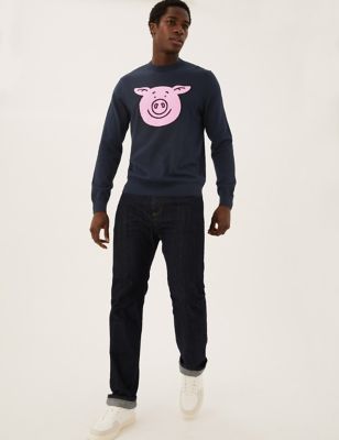 

Mens M&S Collection Pure Cotton Percy Pig™ Jumper - Navy, Navy